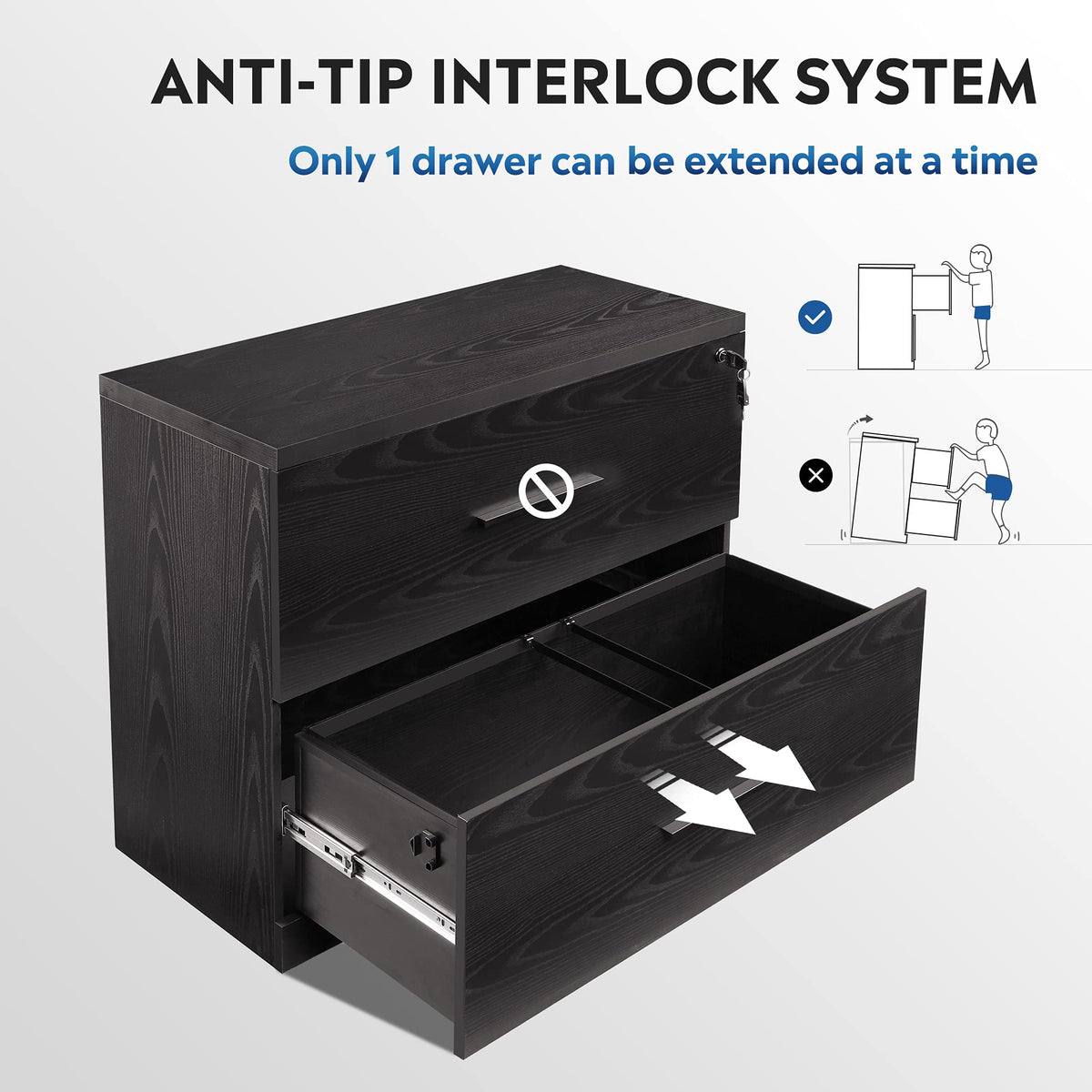 Black 2 Drawer Lateral File Cabinet with Lock Y591