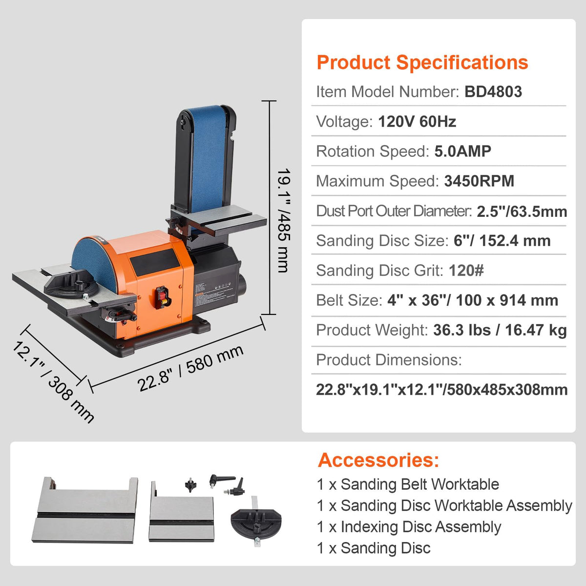 8" Disc and 4" x 36" Belt Sander with 5A Induction Motor O32443