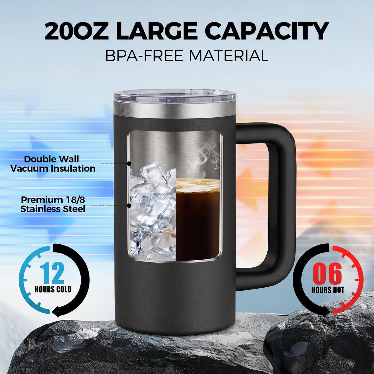 20oz Insulated Coffee Mug With Handle Ocean Blue N48289