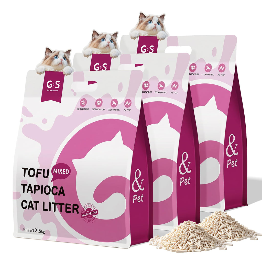 Tofu Cat Litter, Non-Stick, Odor Control, Flushable, Clumping, 99.9% Dust-Free, 5.5lb × 3 Bags U43399