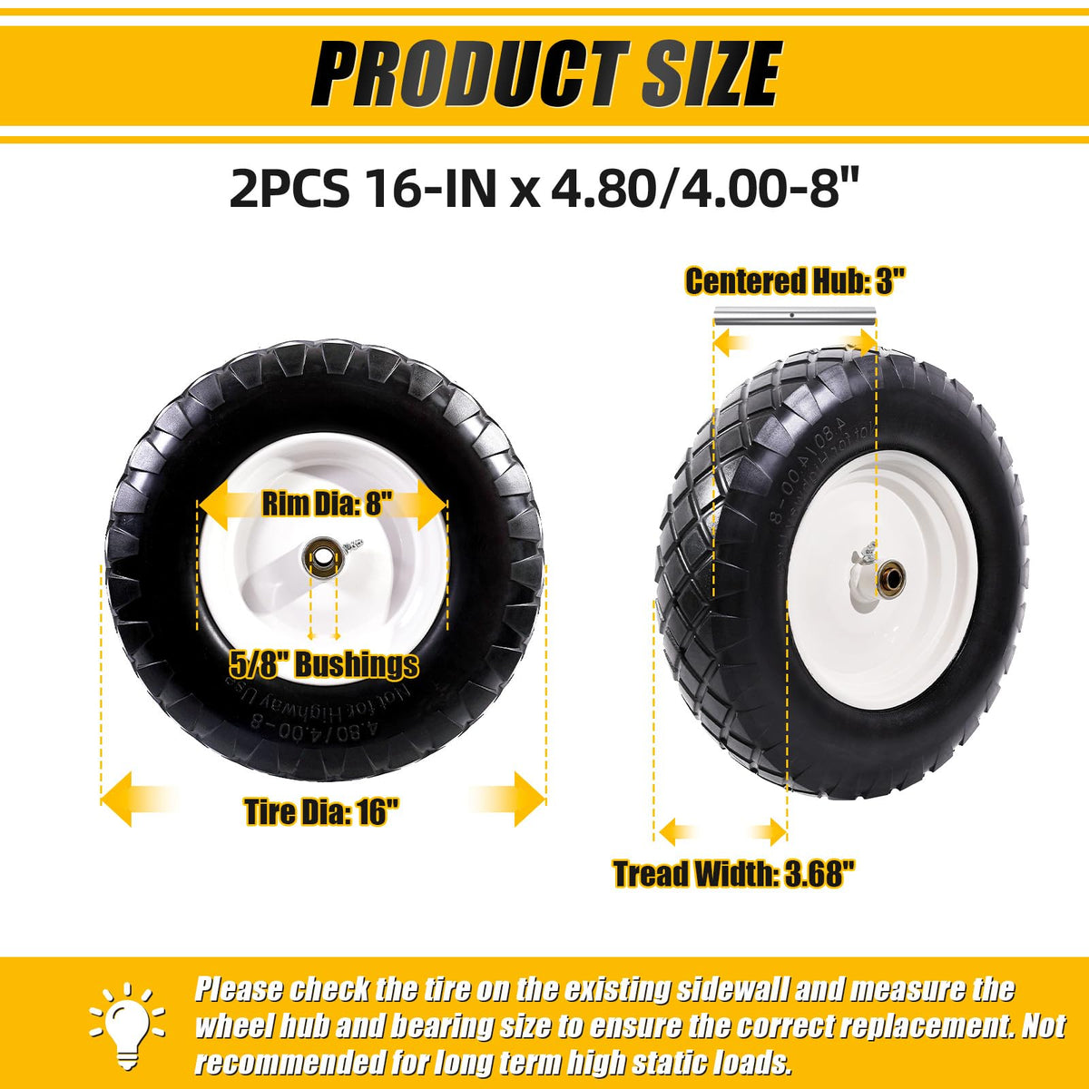 4.80/4.00-8" Flat Free Wheelbarrow Tire and Wheel E56917