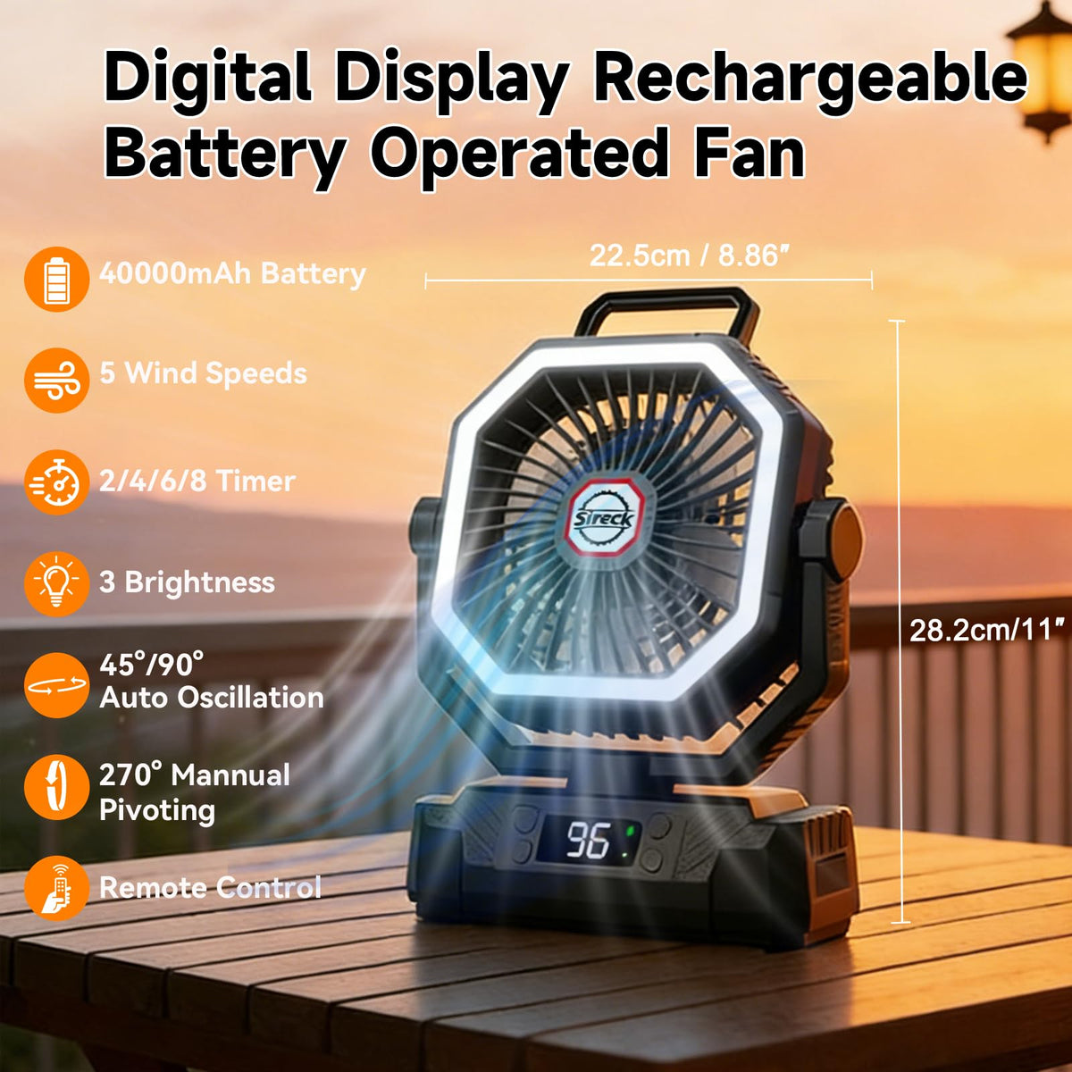 Black 10-Inch 40000mAh Portable Camping Fan N91631