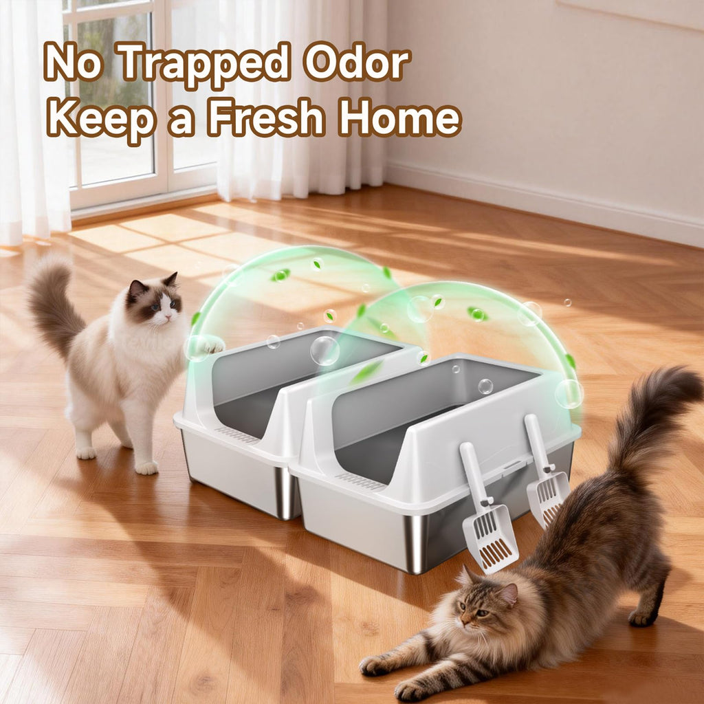 2 Pack XL Stainless Steel Litter Box with High Sides A917346