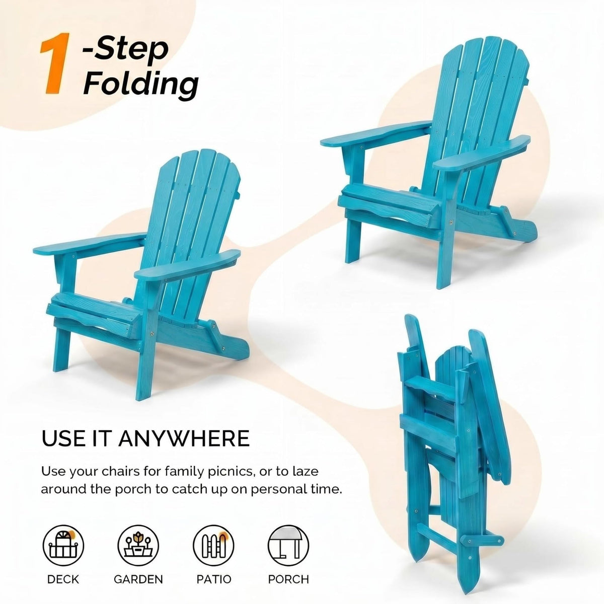 Folding Adirondack Chairs Set of 2 Solid Wood Turquoise Blue W387358
