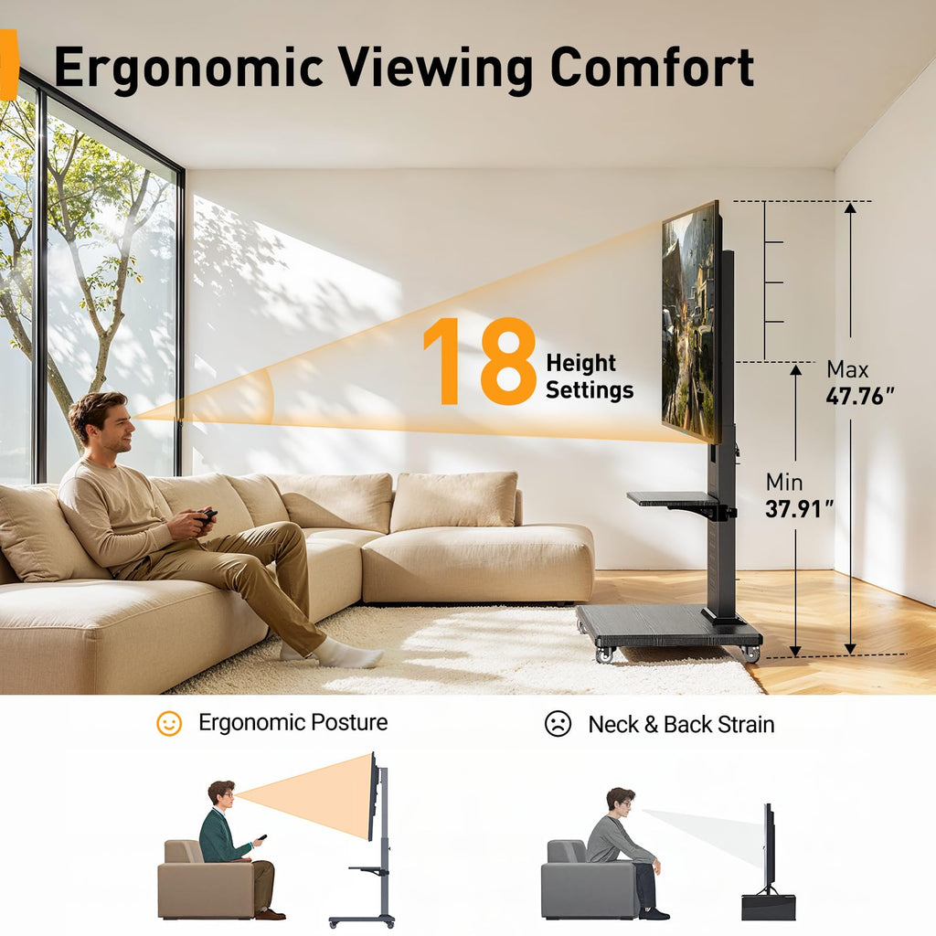 Rolling TV Stand with Pegboard for 32–86 inch TVs Z626