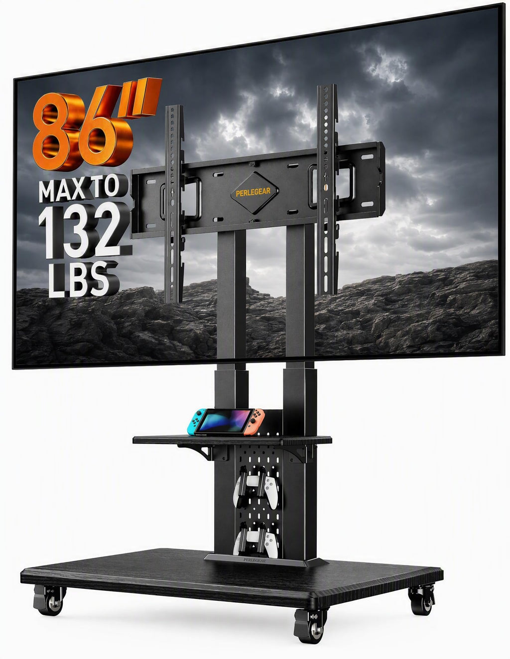 Rolling TV Stand with Pegboard for 32–86 inch TVs Z626