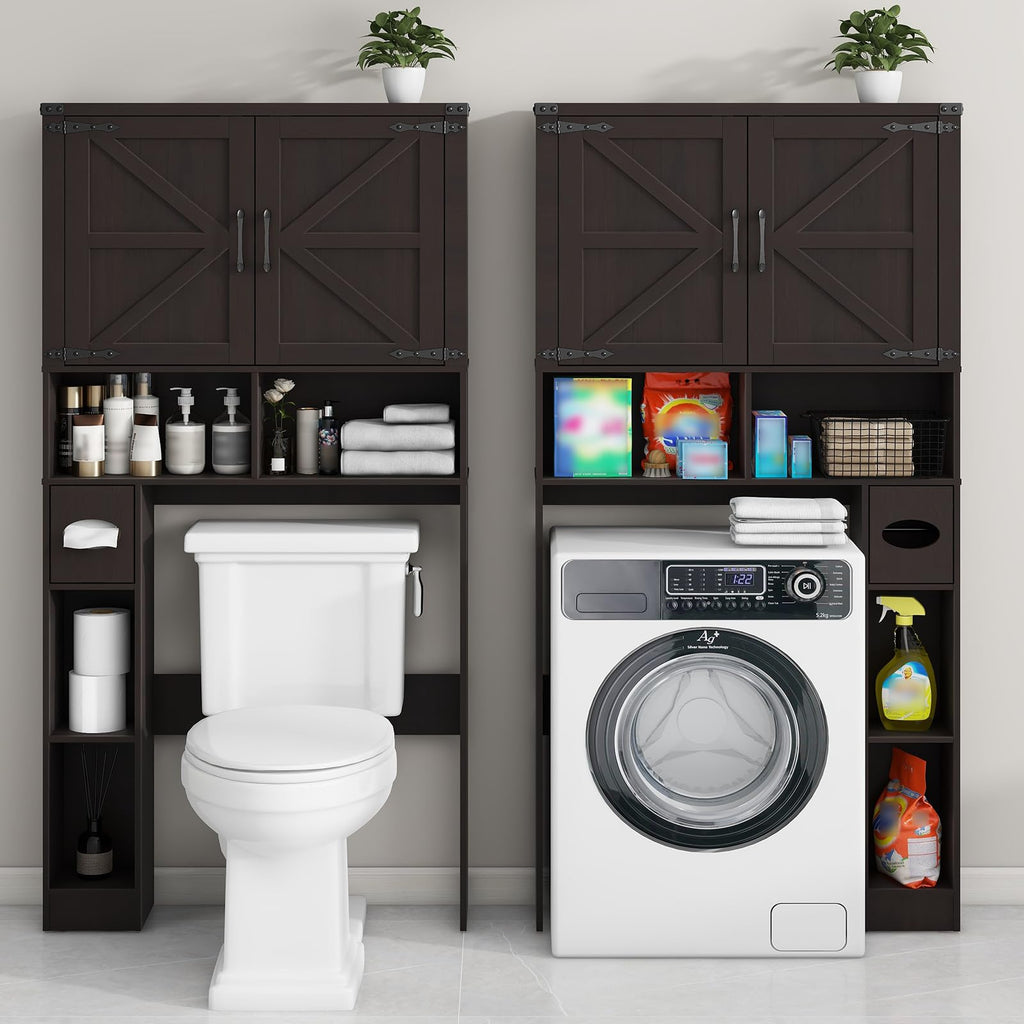 Over The Toilet Storage Cabinet with 2 Barn Doors, Walnut Z3299