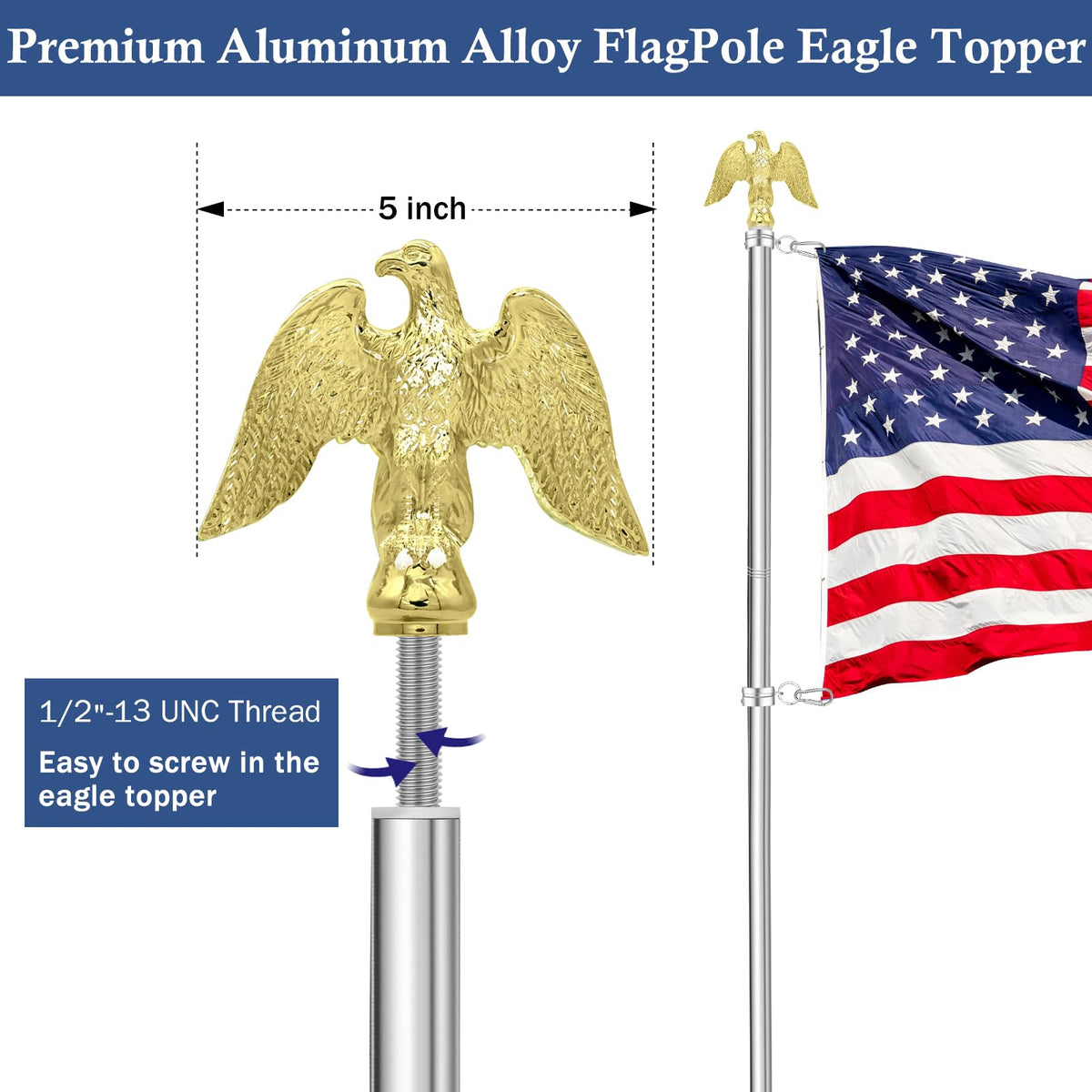 5 FT Stainless Steel Flag Pole with Eagle Topper U4773