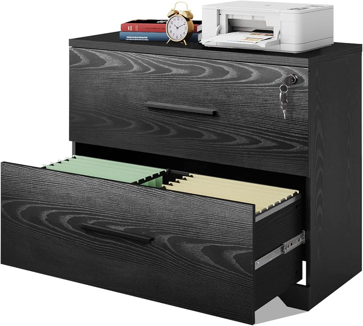 Black 2 Drawer Lateral File Cabinet with Lock Y591