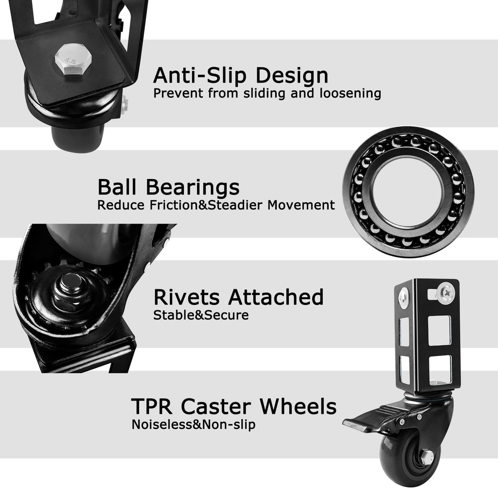 3" Heavy Duty Locking Caster Wheels, 8 PCS, 1000LB Capacity, Black E43464