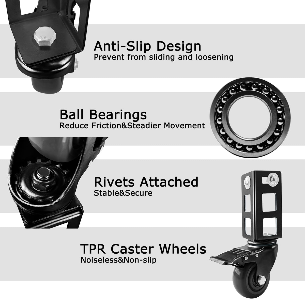 3" Heavy Duty Locking Caster Wheels, 8 PCS, 1000LB Capacity, Black E43464