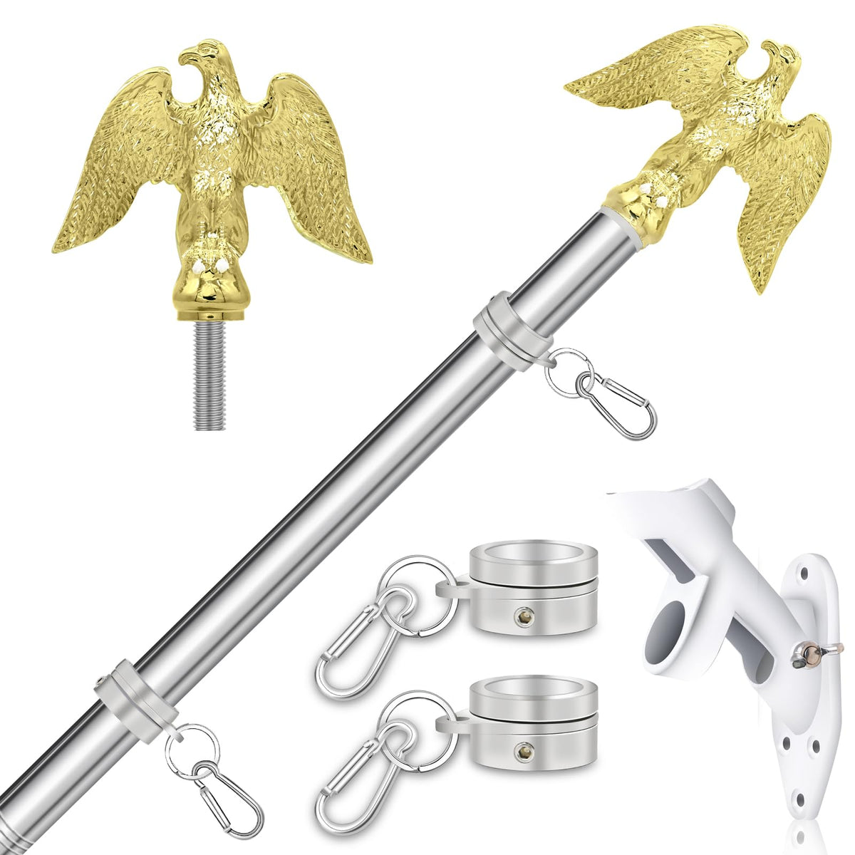 5 FT Stainless Steel Flag Pole with Eagle Topper U4773