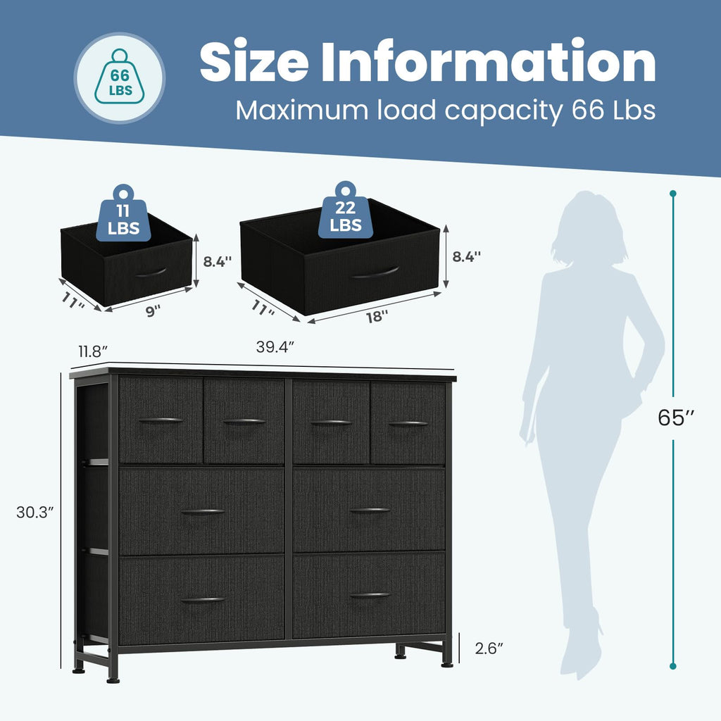 Black 8 Fabric Drawer Dresser with Wood Top D27096