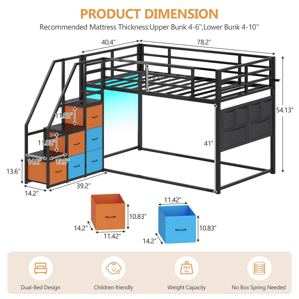 Twin Over Twin Bunk Bed with Stairs and 6 Storage Drawers J622619