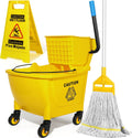 Yellow 35Qt Mop Bucket with Side Press Wringer on Wheels Z5859