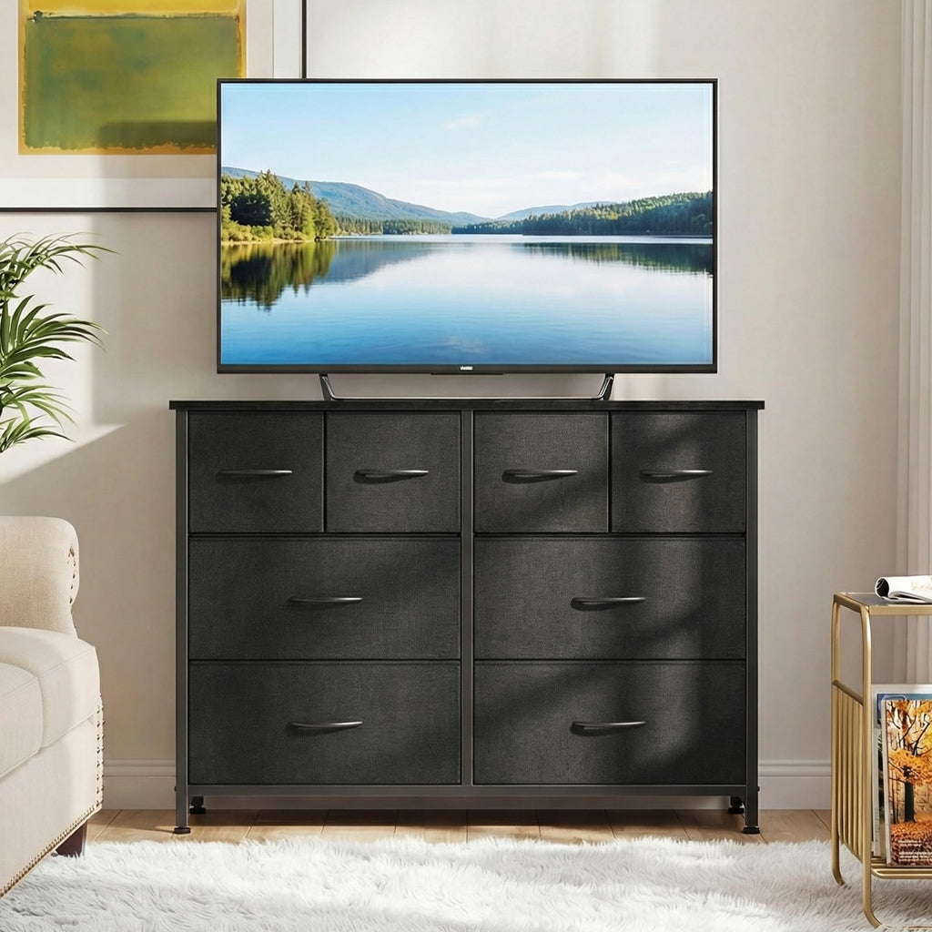 Black 8 Fabric Drawer Dresser with Wood Top D27096