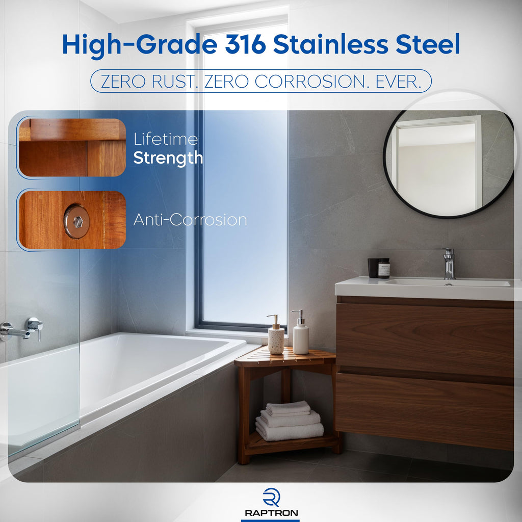 Teak Corner Shower Bench with Storage Shelf W8256
