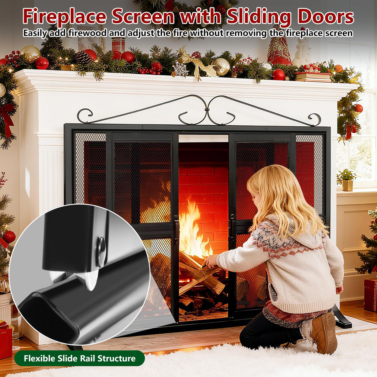 Hand-Forged Iron Fireplace Screen with Sliding Doors E734267