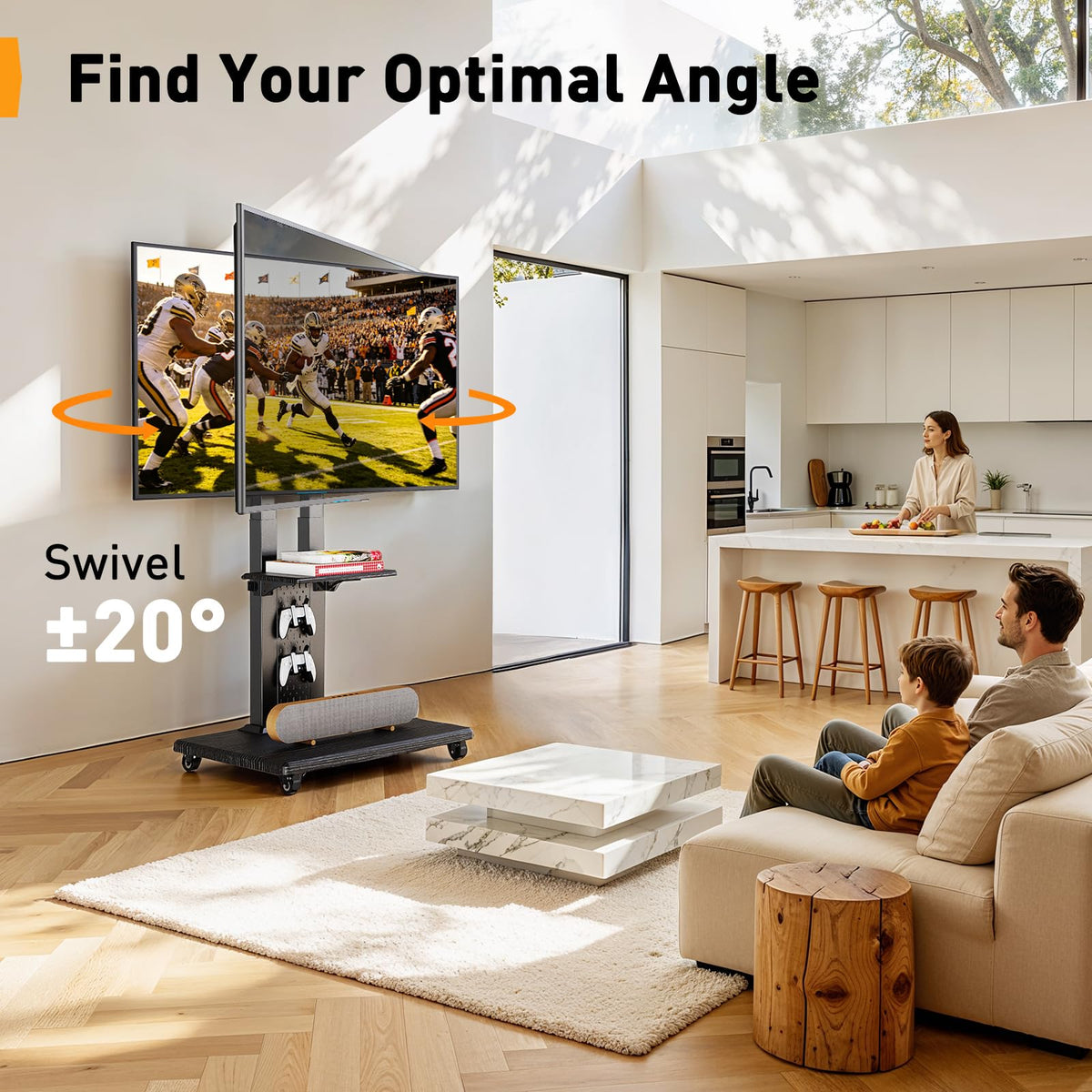 Rolling TV Stand with Pegboard for 32–86 inch TVs Z626