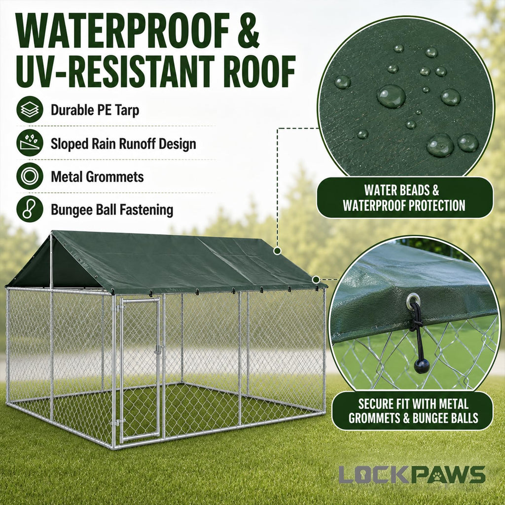 10x10FT Heavy Duty Galvanized Steel Outdoor Dog Kennel Q90979