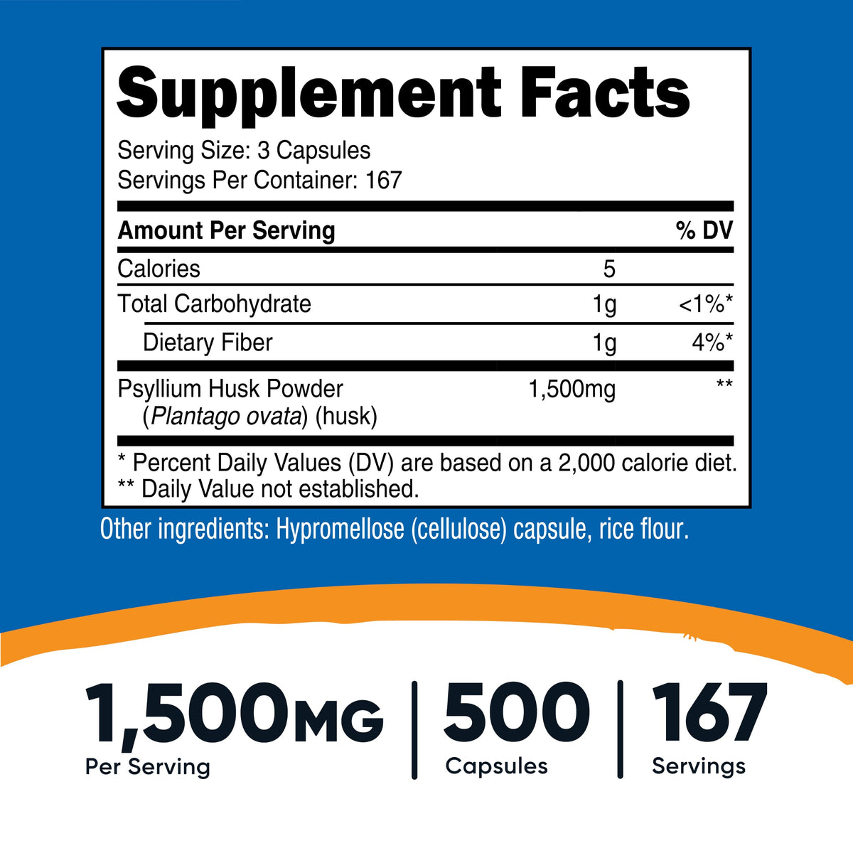 Psyllium Husk 1500mg 500 Capsules Gluten Free F242
