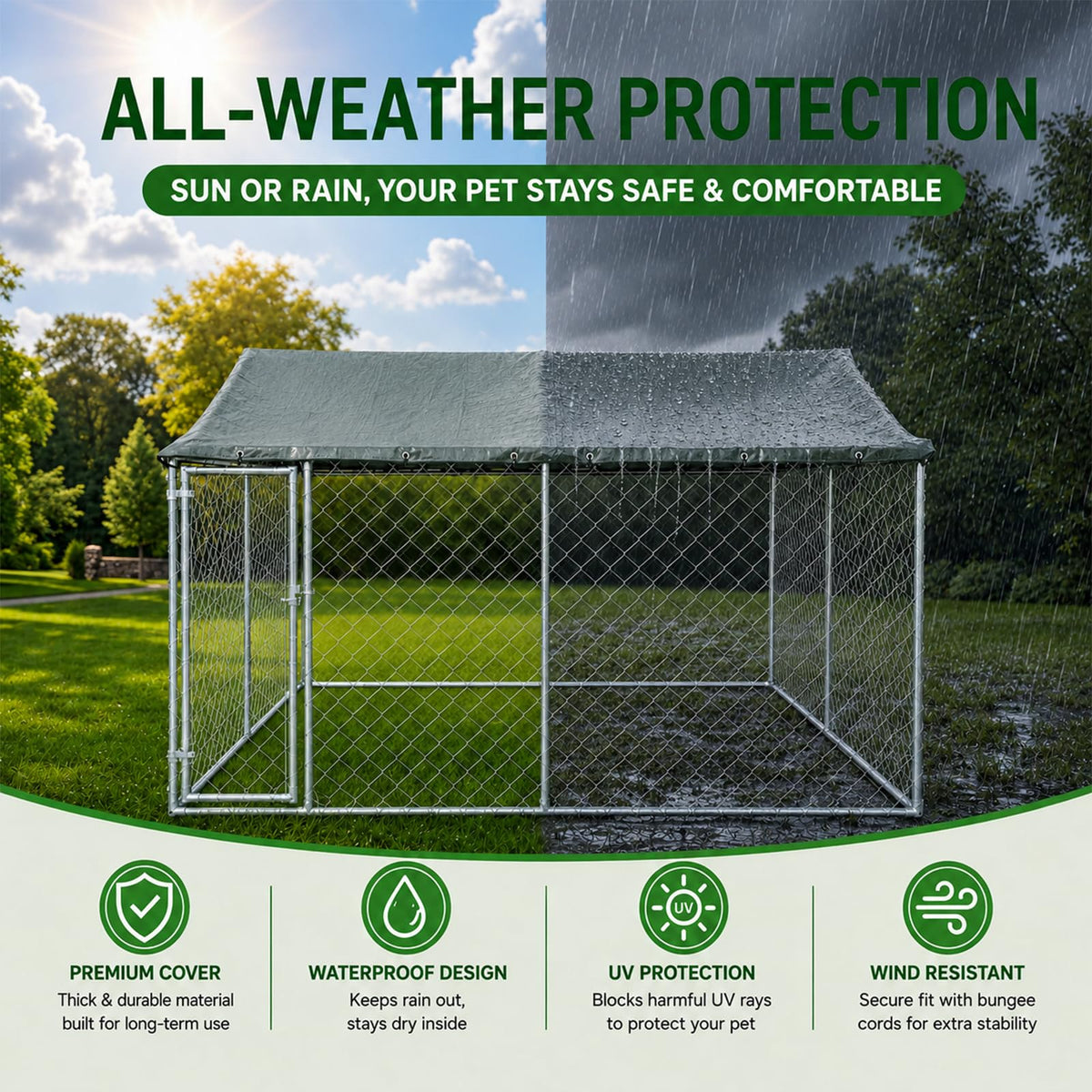 10x10FT Heavy Duty Galvanized Steel Outdoor Dog Kennel Q90979