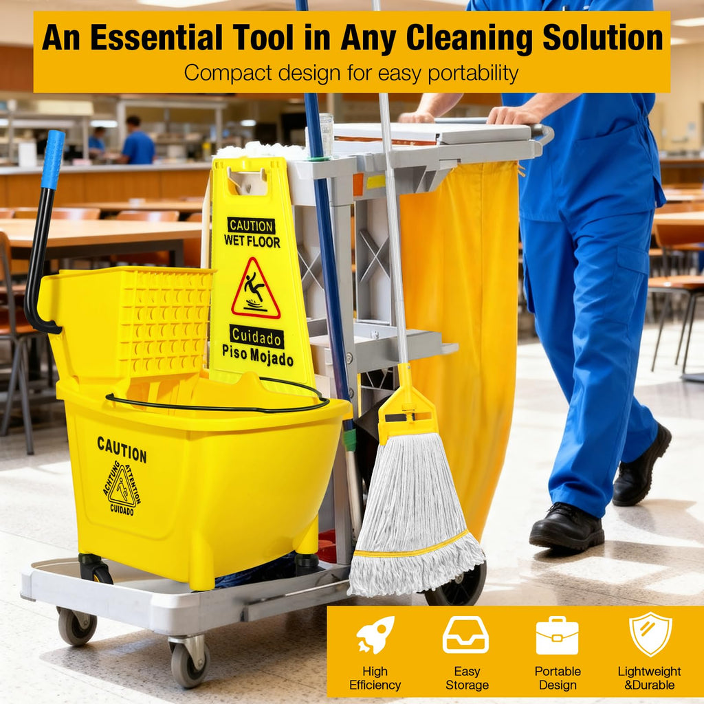 Yellow 35Qt Mop Bucket with Side Press Wringer on Wheels Z5859