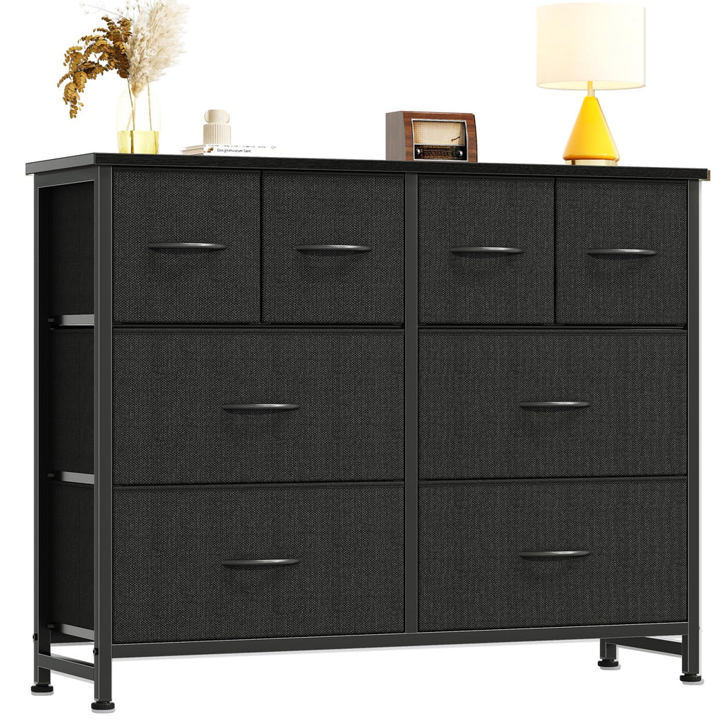 Black 8 Fabric Drawer Dresser with Wood Top D27096