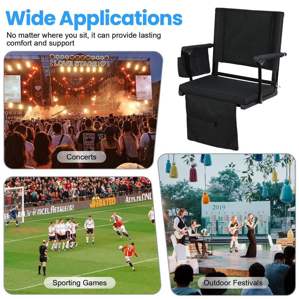 2 Pcs Folding Stadium Seat with Back Support and Cushion L9324