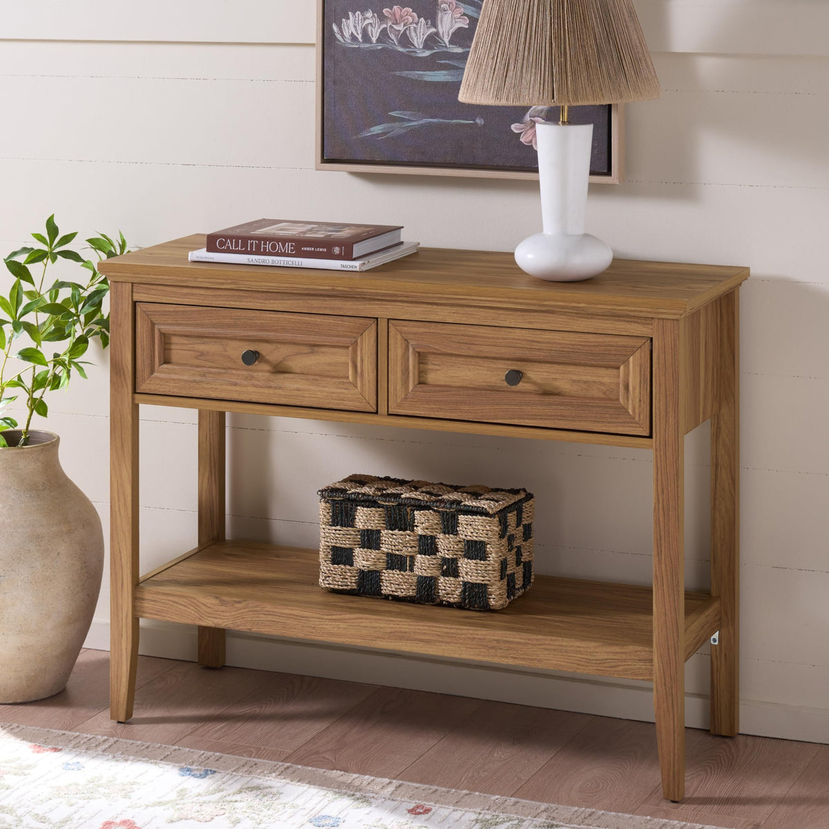 Oak 2-Drawer Console Table with Shelf Storage I21153