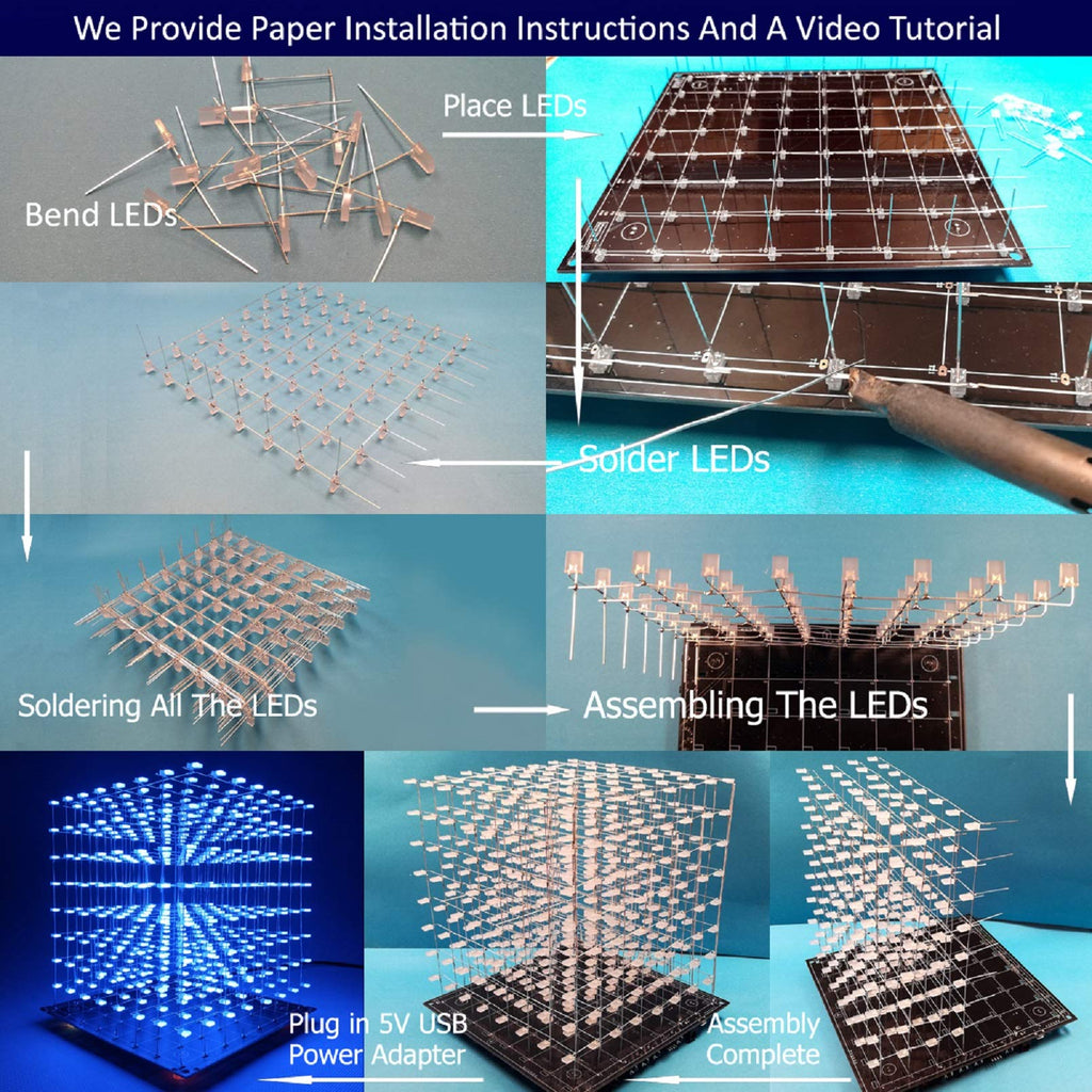3D Led Cube DIY Electronics Kit 8x8x8 Led Cube DIY Soldering Project Kit W26193