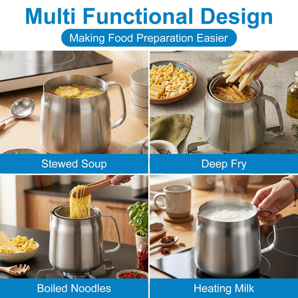68oz Stainless Steel Oil Filter Pot with Fryer Basket W141
