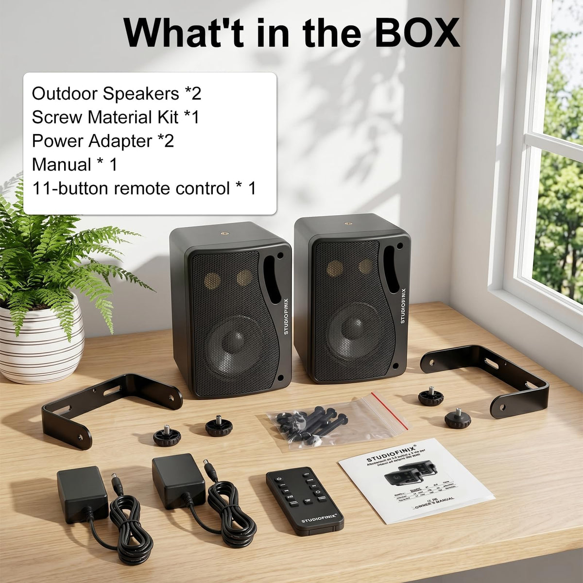 3.5 Inch Indoor Outdoor Wall Mounted Bluetooth Speakers, 200W 3-Way Waterproof, Black, 2 Pack X8881