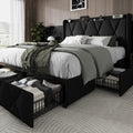 Queen Bed Frame with 4 Storage Drawers and Charging Station D2287