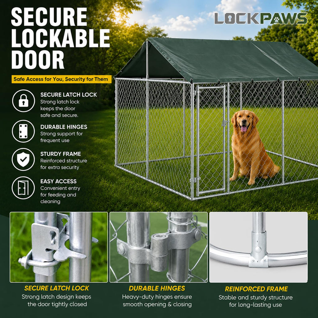 10x10FT Heavy Duty Galvanized Steel Outdoor Dog Kennel Q90979