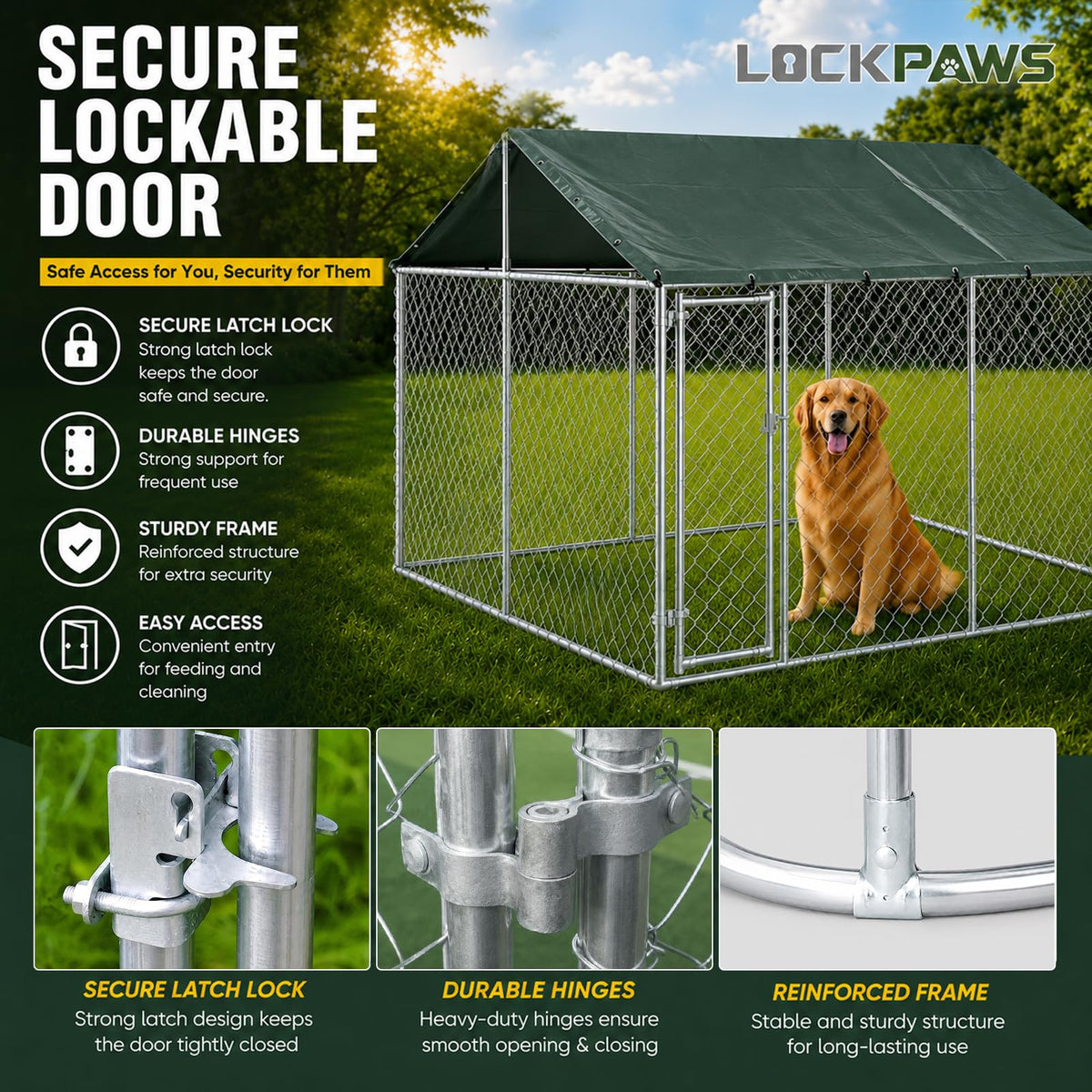 10x10FT Heavy Duty Galvanized Steel Outdoor Dog Kennel Q90979