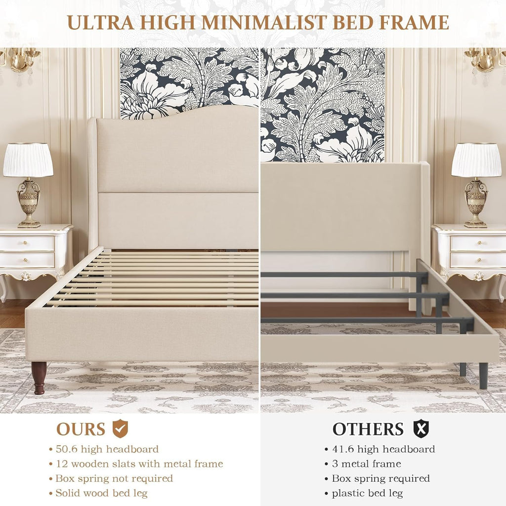 King Size Upholstered Platform Bed with Tall Headboard L880428