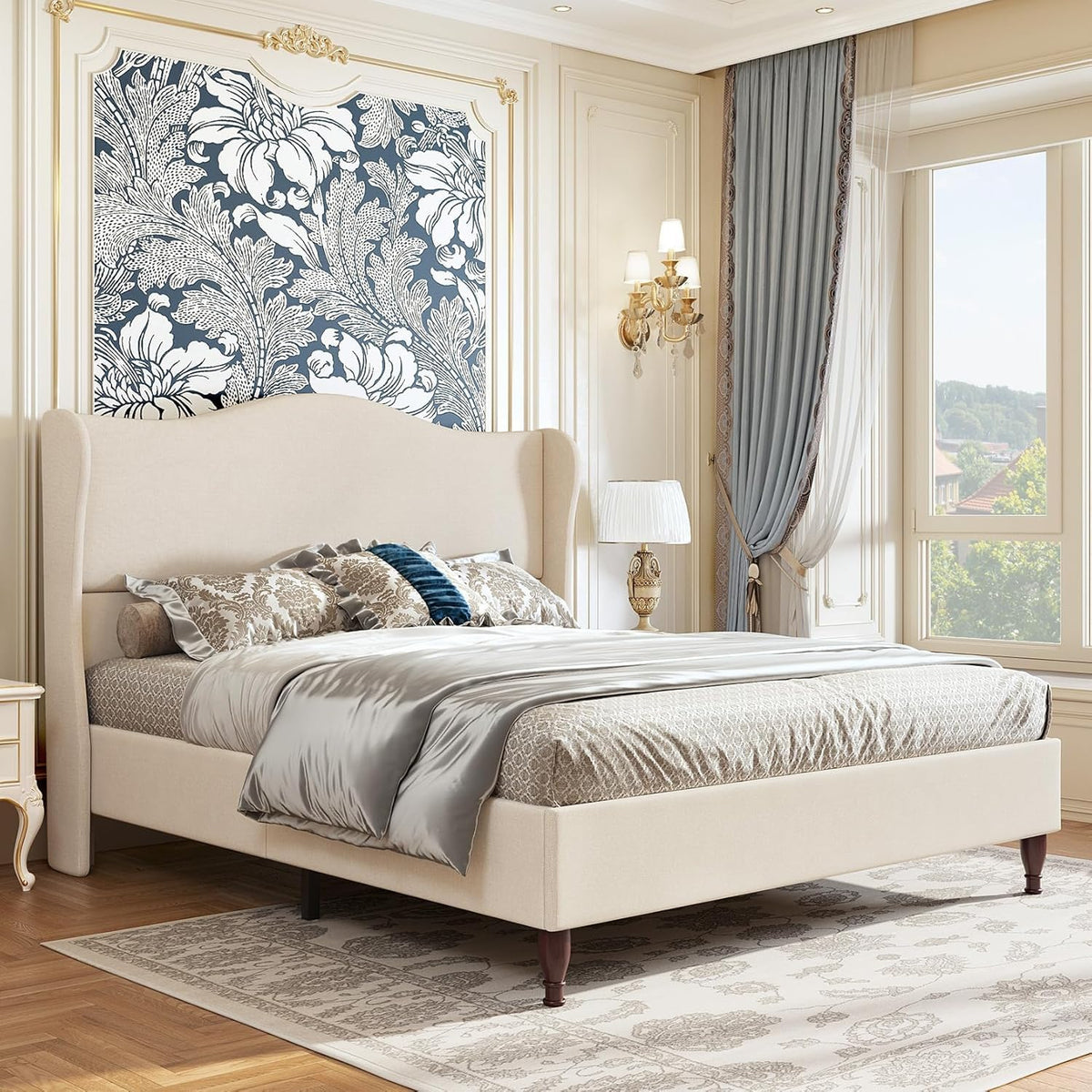 King Size Upholstered Platform Bed with Tall Headboard L880428