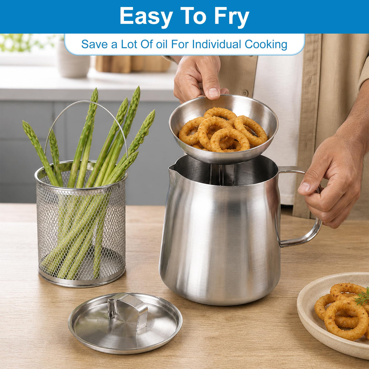 68oz Stainless Steel Oil Filter Pot with Fryer Basket W141