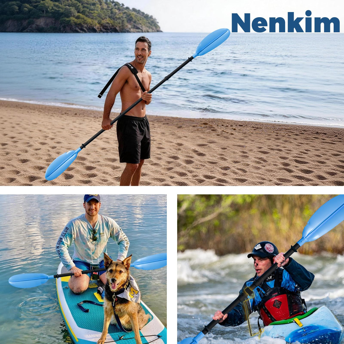 Adjustable Lightweight Floating Kayak Paddle with Safety Rope Y929
