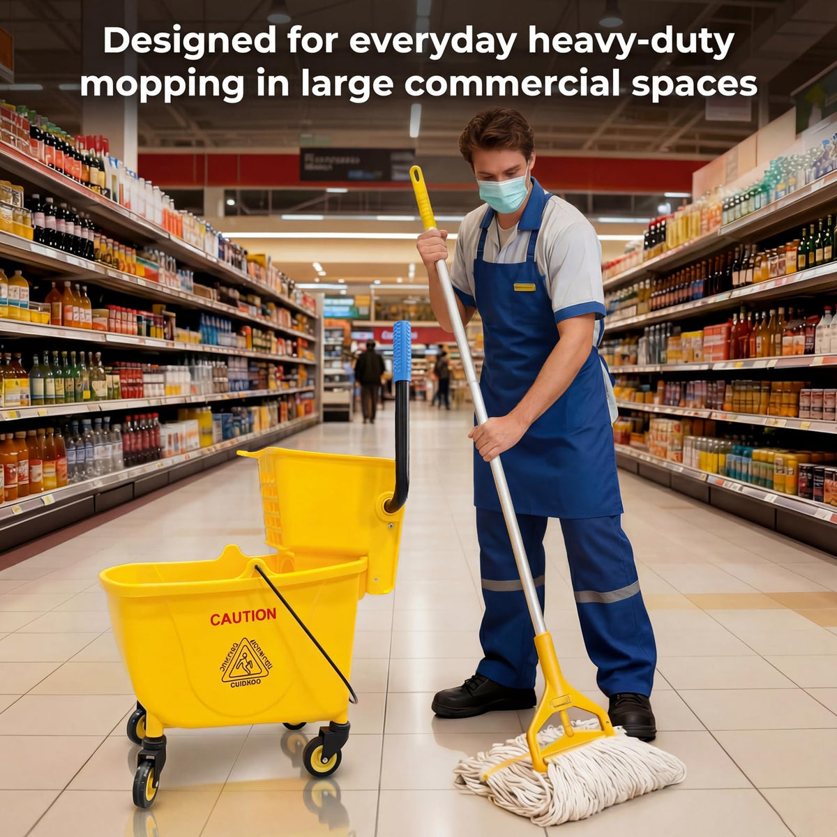 33 Qt Mop Bucket with Side-Press Wringer and Cotton Mop S958164