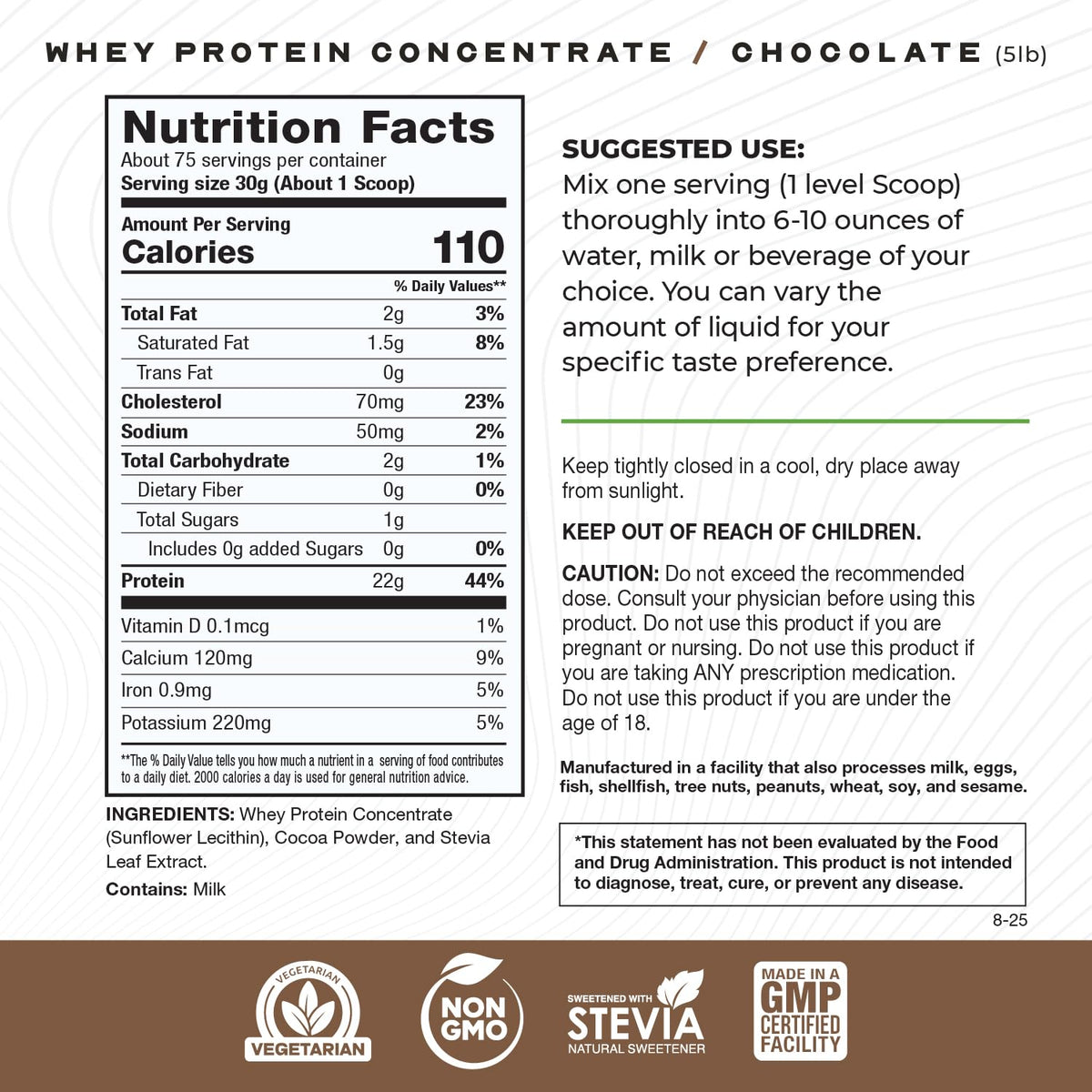 Grass-Fed Whey Protein Concentrate Powder, Chocolate (5lb) B164