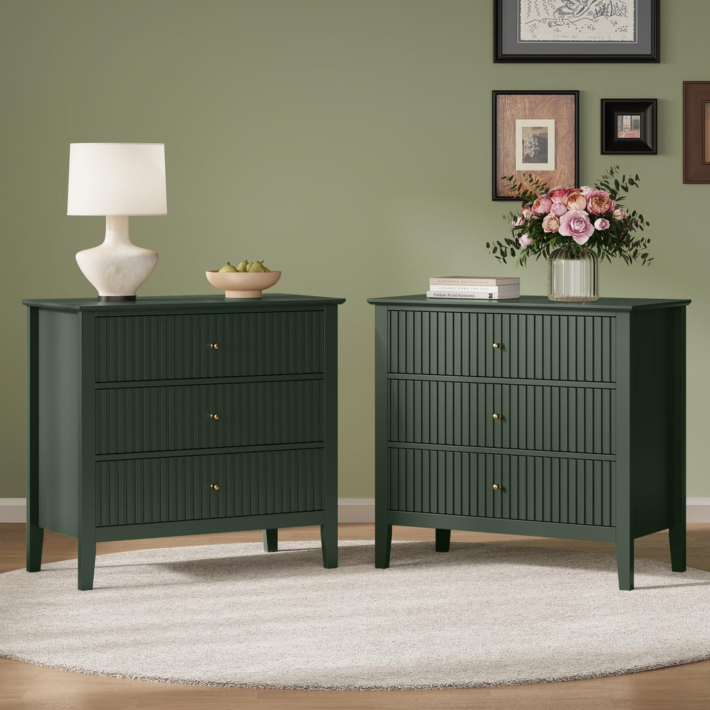 32" Dark Green 3 Drawer Nightstand Set of 2 V45677