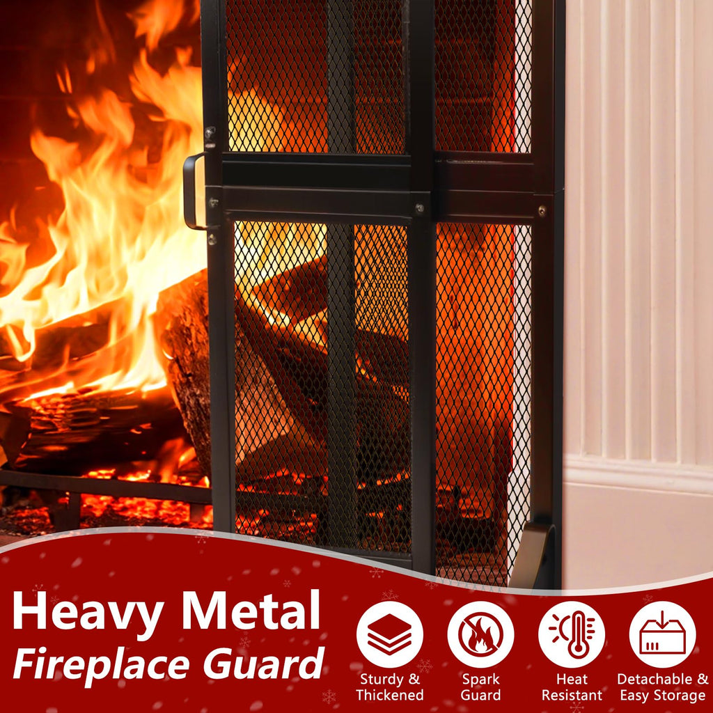 Hand-Forged Iron Fireplace Screen with Sliding Doors E734267