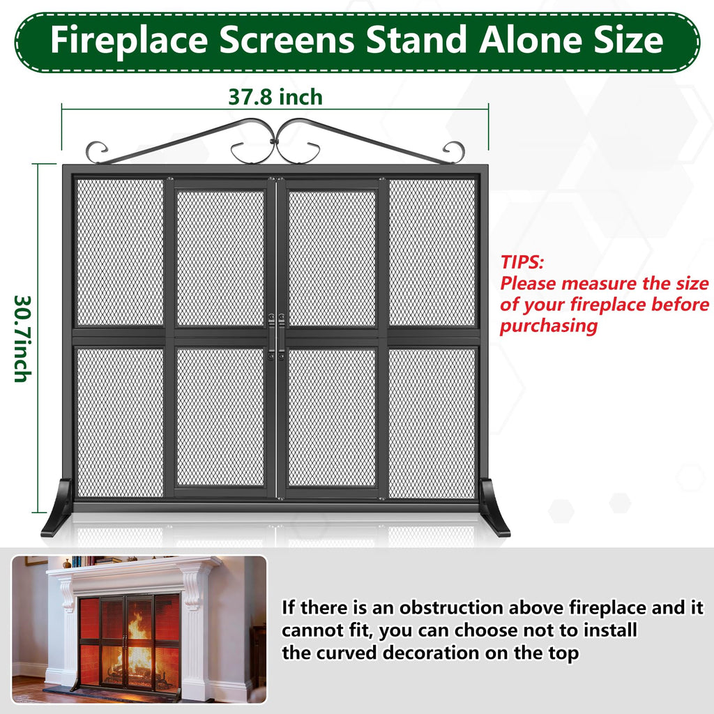 Hand-Forged Iron Fireplace Screen with Sliding Doors E734267