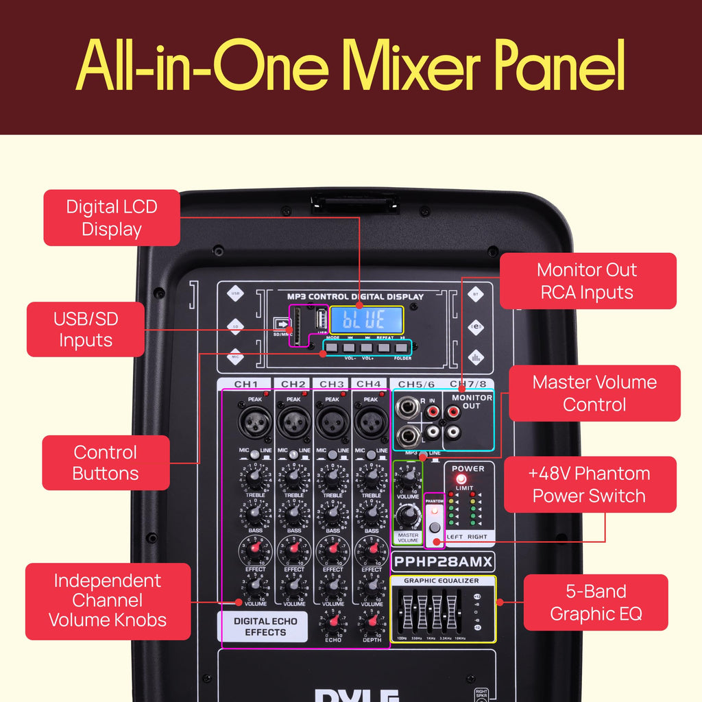 300 W Portable Wireless Bluetooth PA Speaker DJ Mixer Bundle X5030