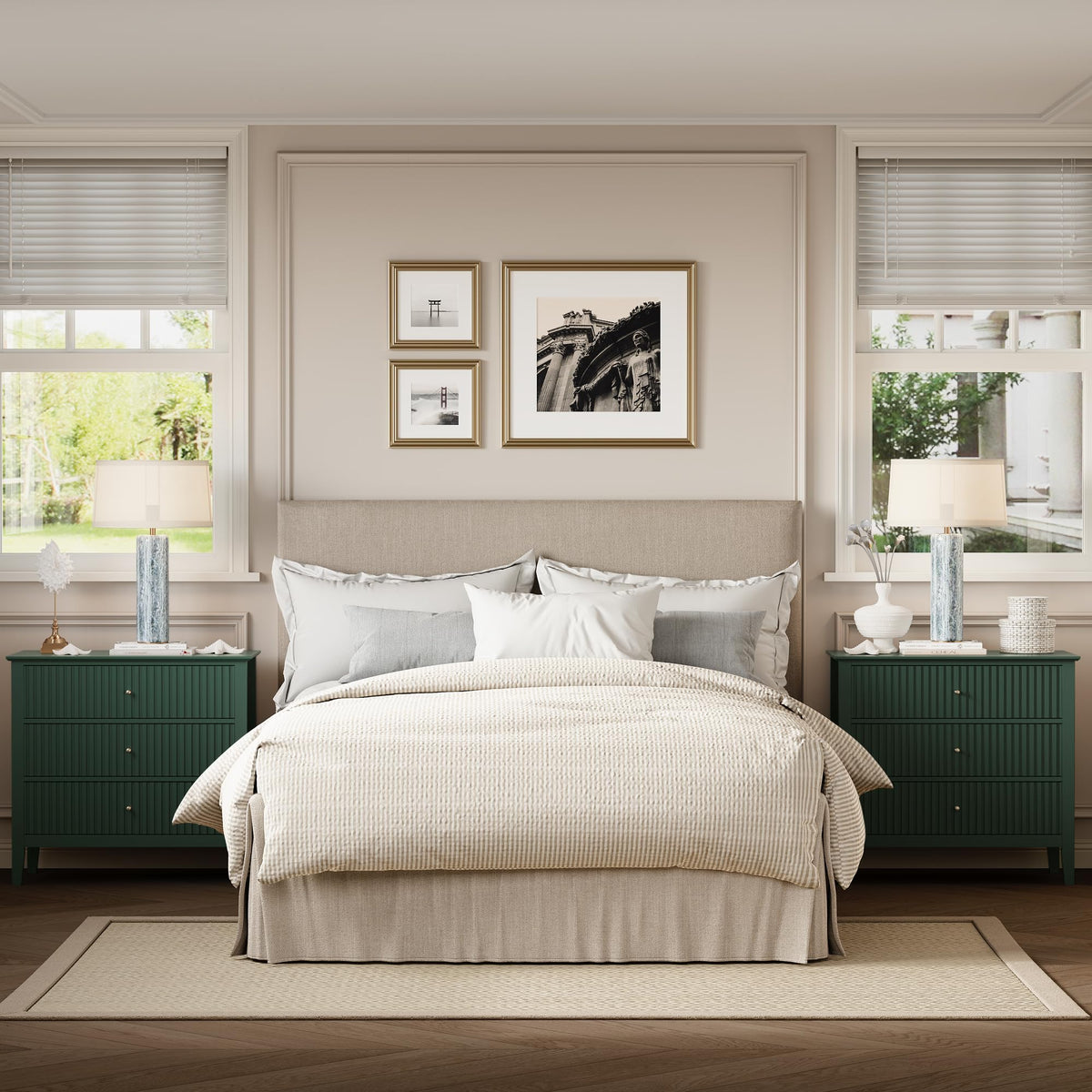32" Dark Green 3 Drawer Nightstand Set of 2 V45677