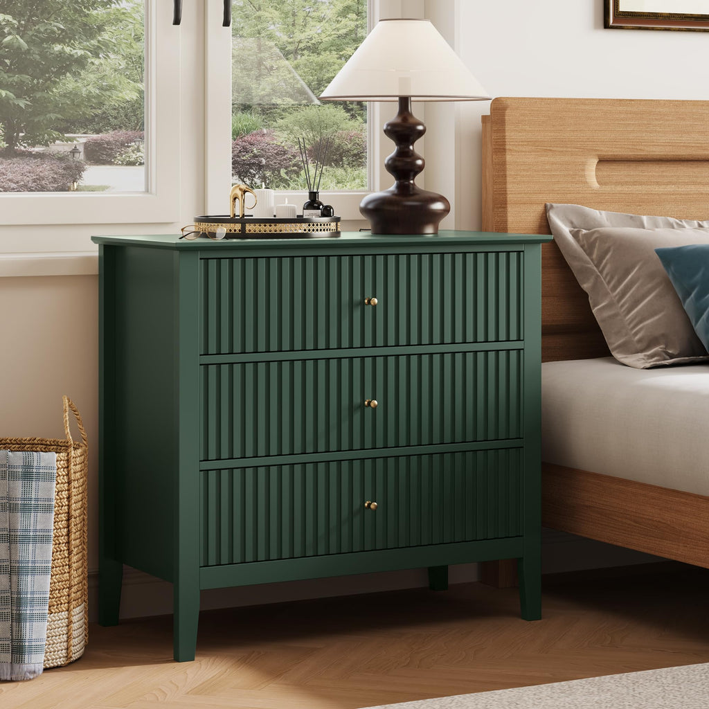 32" Dark Green 3 Drawer Nightstand Set of 2 V45677