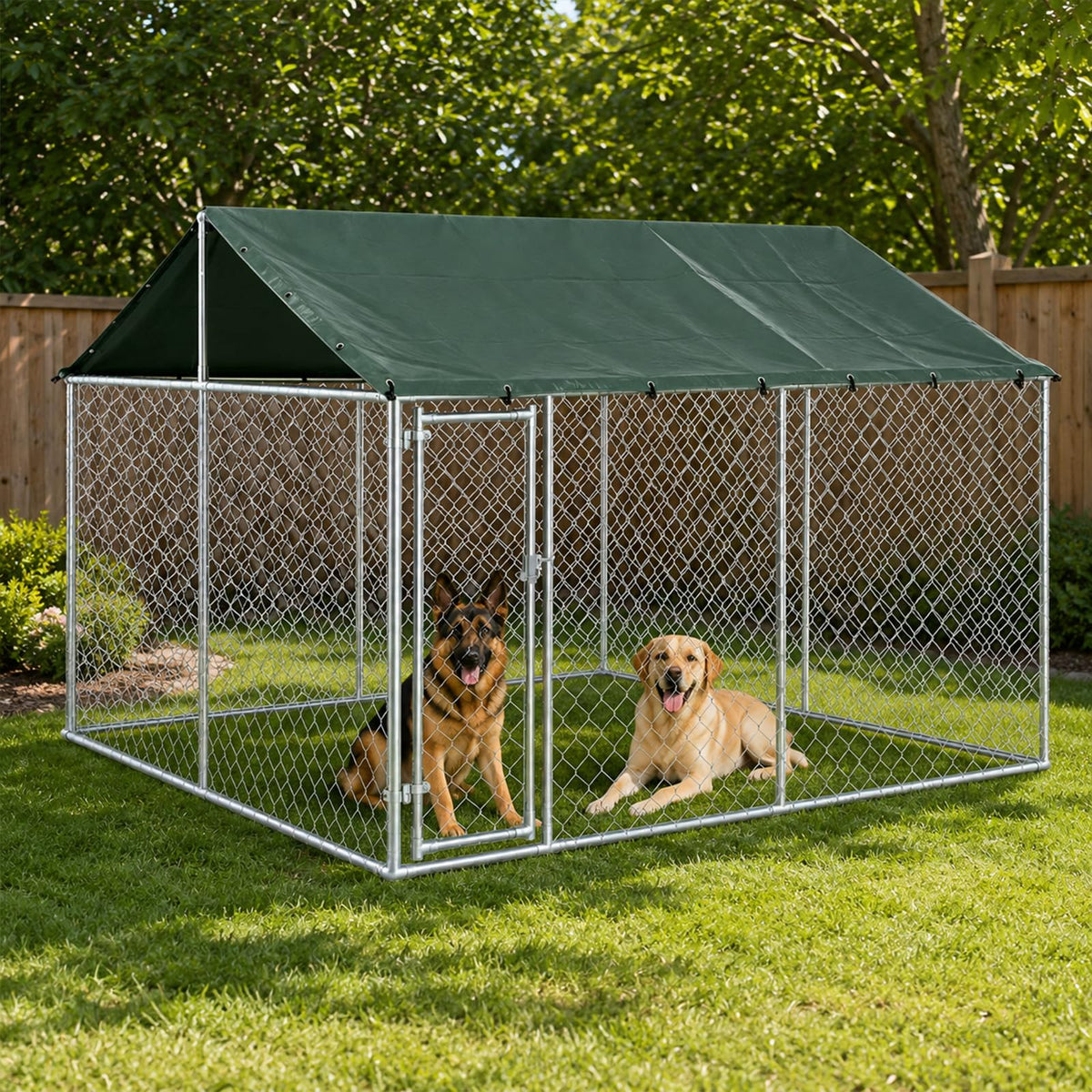 10x10FT Heavy Duty Galvanized Steel Outdoor Dog Kennel Q90979