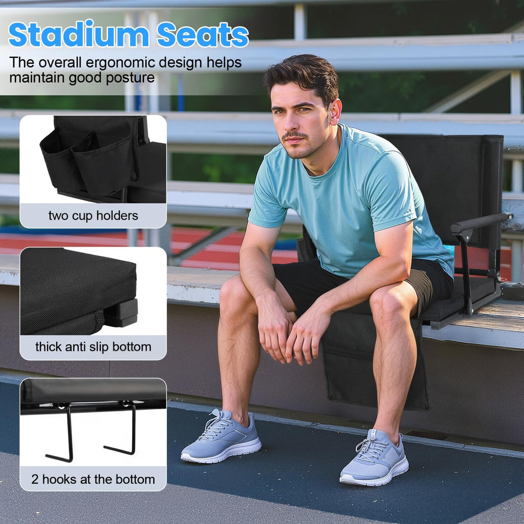 2 Pcs Folding Stadium Seat with Back Support and Cushion L9324